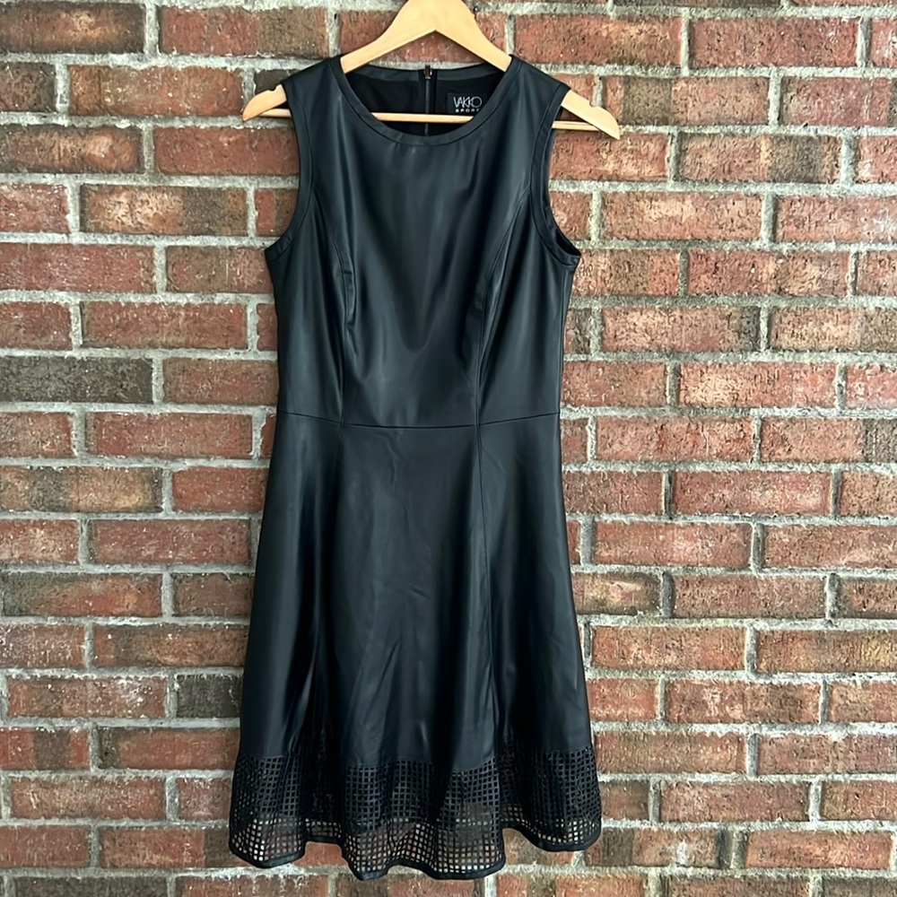 VAKKO Sport Black Laser Cut Faux Vegan Leather Pleather Dress Size M